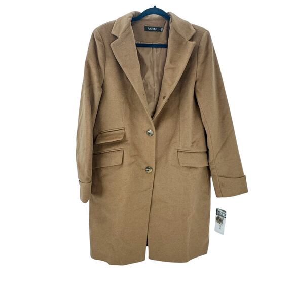 Lauren Ralph Lauren Wool Blend Three-Button Reefer Coat In Camel Size 12 NWT - Picture 6 of 12